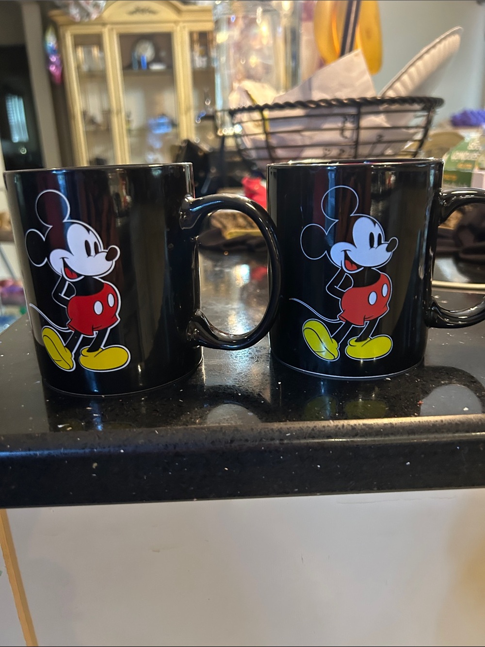 Disney Black Mickey Mouse Ceramic Mug Pair with Red and Yellow Accents